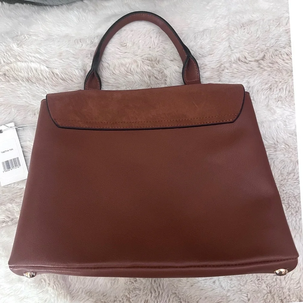 Luella Grey London Brown Mixed Media Satchel Bag Vegan Leather Leopard Strap NEW